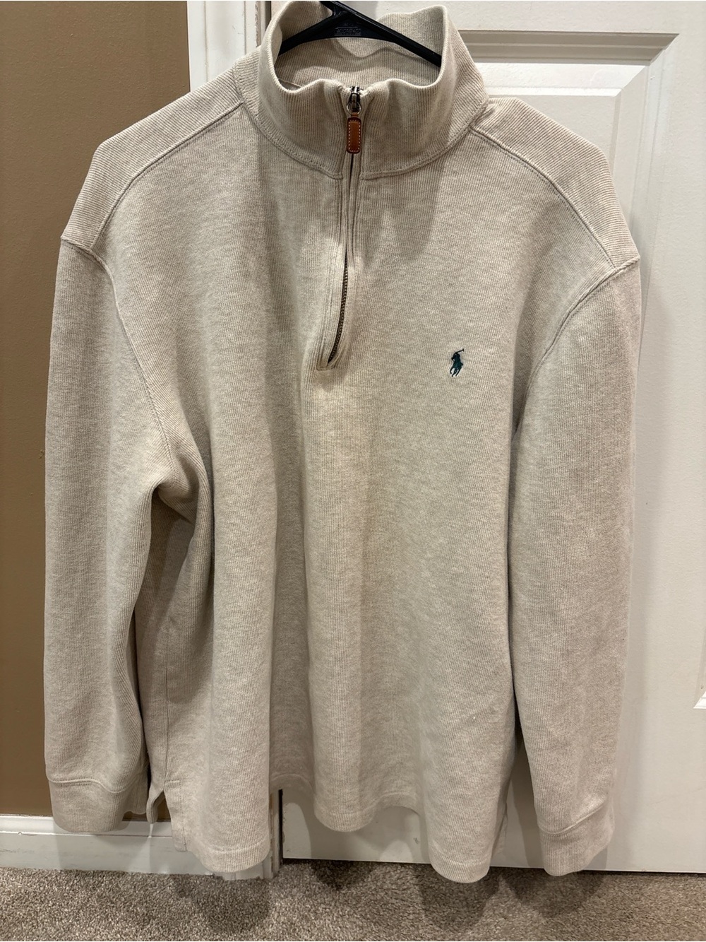 Polo by Ralph Lauren Cream Quarter-Zip Sweater with Green Pony